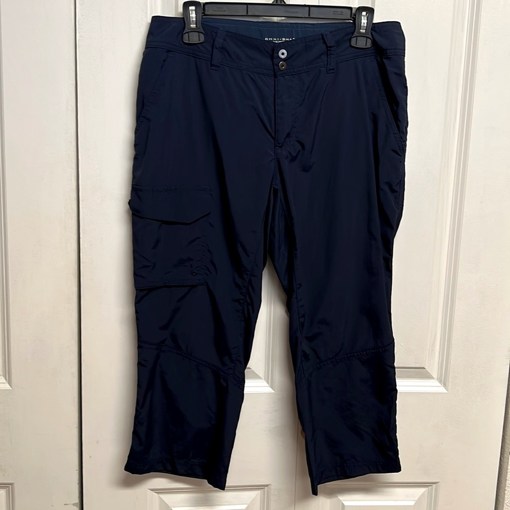 Columbia PFG Omni-Shade Navy Blue Low Rise 5 Pocket Capris Size 8